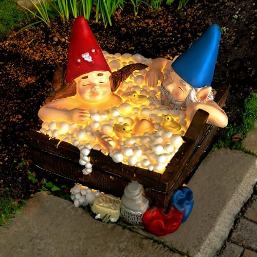 Garden Mile® Novelty Solar Powered Garden Gnome Statue Garden Gnomes Solar Powered Lights Resin Gnomes Statue Outdoor Decoration Bubble Bath