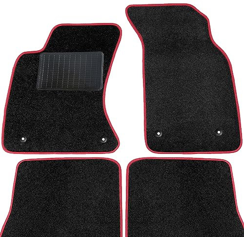 moto-MOLTICO Fußmatten Auto - Velours Autoteppiche passend für Audi A4 B6 B7 Seat Exeo - 4-teiliges Set - Schwarze Automatten mit Roten Ziernähten