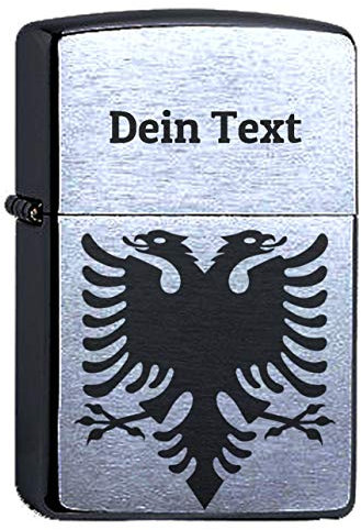 Albanischer Adler Lasergravur Dein Text Personalisieren Compatible with Zippo mit Wunschgravur Albanien Wappen personalisiert, Albania Sturmfeuerzeug