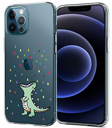 Unov Case Compatible with iPhone 12 Pro Max Case Clear with Pattern Slim Protective Soft TPU Bumper Embossed Design 6.7 Inch (Rainbow Dinosaur)