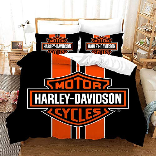 NICHIYO Harley Davidson - Set copripiumino e federa, in microfibra, con stampa digitale 3D, set da 3 pezzi (copripiumino e federe) (6, King 220 x 240 cm)