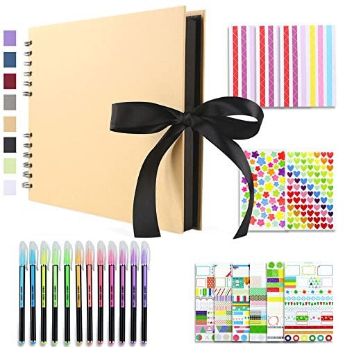 Vienrose Fotoalbum Zum Selbstgestalten 28,5 x 21 cm DIY Fotobuch 80 Seiten Seidenband Bastelpapier Album für 160 10x15 Fotos Baby Familie Valentinstag Geburtstag Jahrestag Geschenk