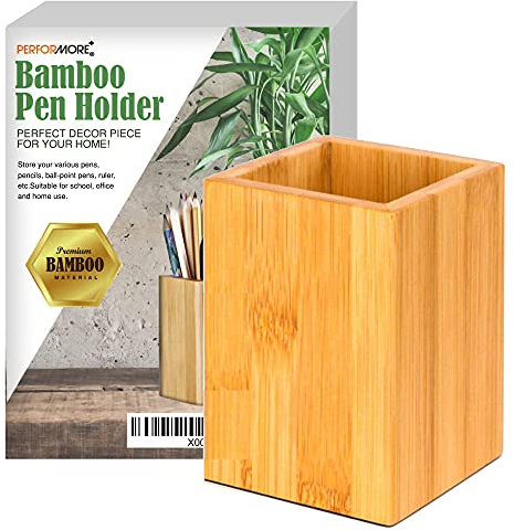 PERFORMORE Bambus-Stiftehalter, Holz-Bleistiftehalter, Schreibtisch-Organizer, Mehrzweck-Holzbox für Bleistifte, Kunst, Make-up-Pinsel, Holzstift, Schreibtischzubehör für Zuhause und Büro