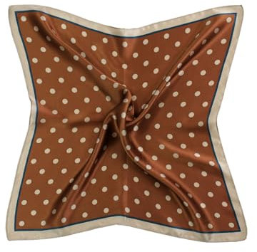 MayTree Seidentuch aus 100% Maulbeer-Seide - Quadratisch Punkte klein braun beige 53x53 - Luxuriöses Damen Halstuch - Eleganter Bandana-Schal für Damen - Luxus und Komfort für Erwachsene