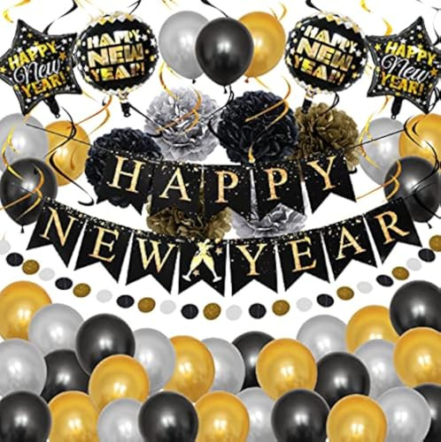 eBoutik - Happy New Year 2022 Dekorationen - Partyzubehör für drinnen und draußen - Silvester Party Pack (Ultimate Happy New Year Set)