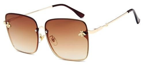 No Name Ltd Gradient Tan Oversized Big Square Butterfly, Bee Sunglasses for Woman Rimless Gold Frame, Half Frame, Trending sunglasses 2025 UK