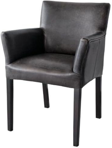 Casa Padrino Luxus Leder Esszimmerstuhl Vintage Schwarz/Schwarz 64 x 61 x H. 85 cm - Echtleder Küchenstuhl mit Armlehnen - Esszimmer Möbel