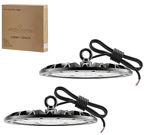 Royana 2er 200W UFO LED Werkstattlampe, 6500K Kaltweiß UFO LED Strahler LED Hallenstrahler, 20000LM Hohe Helligkeit LED Industrielampe LED High Bay Licht für Werkstätten, Fabrikhallen, Hallenstadion