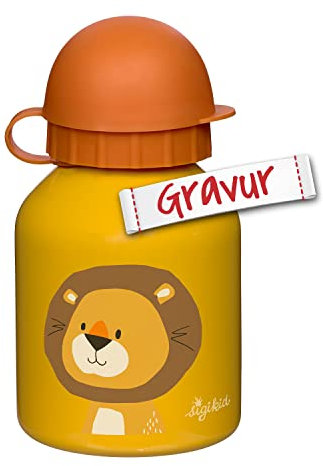 Sigikid Trinkflasche personalisiert mit Namen/Gravur, Wasserflasche, Edelstahl Kinderflasche Sportflasche (250 ML, Löwe)