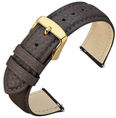 ANNEFIT Uhrenarmband 18mm Leder mit Edelstahl Gold Schnalle, Schnellverschluss Armband mit Weich Gepolstert für Herren Damen (Dunkelgrau)
