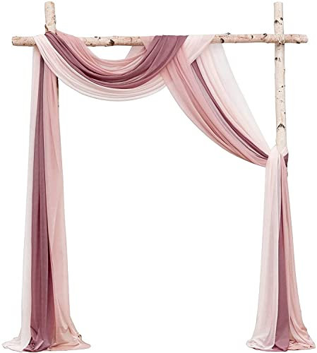 Dloapesy Wedding Party Reception Arch Draping Fabric 3 Panels 30 x 20Ft Chiffon Fabric Drapery Wedding Ceremony Reception Swag Decorations (3, Dusty Rose +Mauve +Blush)