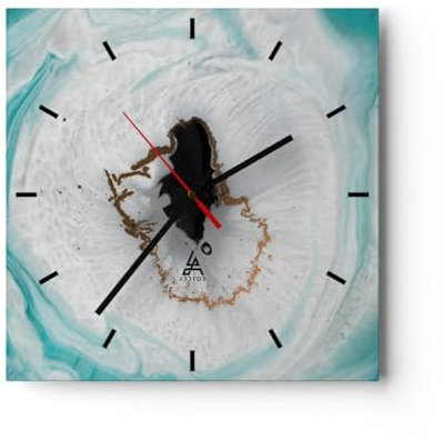 Modern Wanduhr Verschüttet Fleck Türkis 40x40cm Quadrat Groß Wand Uhr Glas Analog Zimmeruhren Küche Büro Wohnzimmer Glasuhr Wall Clock Dekoration Design Wanddekoration Küchenuhr C3AC40x40-4758