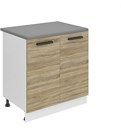 Belini Unterschrank Küche, Küchenunterschrank 80 cm Breite. SD Küchenunterschrank mit Arbeitsplatte. Küchenschrank mit 2 Türen, Sonoma-Eiche