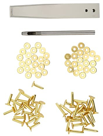 Kit de Rivets en Cuivre Massif pour Artisanat du Cuir, 100 Pièces Rivets Creux à Frapper avec Bavures et Outil de Pose, Antirouille, pour Ceintures, Portefeuilles, Colliers, Sacs