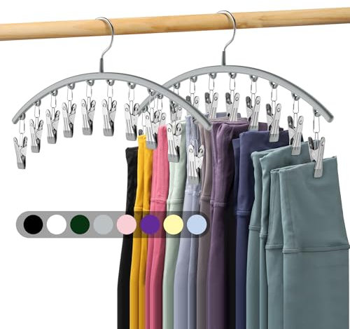 Volnamal Legging-Organizer für Schrank, Metall-Kleiderbügel mit Gummibeschichtung, 2er-Pack mit 10 Clips, platzsparender Hängeschrank-Organizer für Schrank-Organizer und Aufbewahrung, Grau
