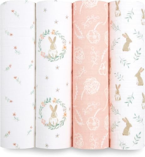 aden + anais™ Essentials Baumwoll-Musselin-Pucktuch Blushing Bunnies in 4er-Packung