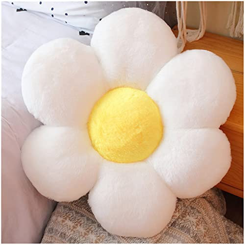 LANFIRE Kissen mit Blumen Bodenkissen Sitzkissen im Innenhof Dekokissen aus Plüsch Sitzkissen (65CM, Weiß gelb)