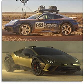 Supercar-Poster Lamborghini Huracan Sterrato Vs Porsche 911 Dakar Offroad SUV, dekoratives Gemälde, Leinwand, Wandposter und Kunstdruck, modernes Familienschlafzimmer-Dekor-Poster, 30,5 x 30,5 cm