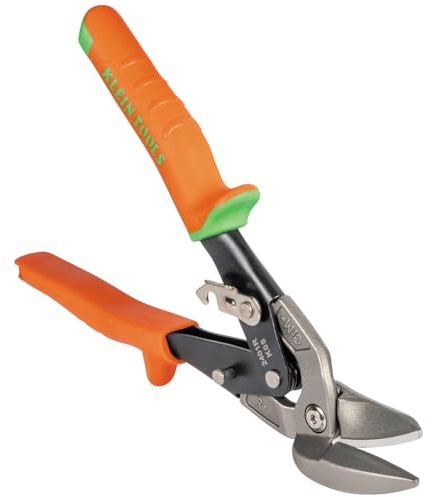 Klein Tools 2401R Right-Cutting Offset Snips, Aviation Tin Snips with Forged Blade for Precision Sheet Metal Cutting