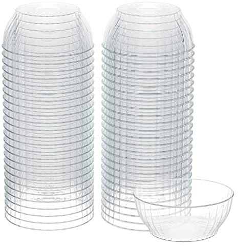 R-Kay 6 Oz Clear Plastic Small Bowls - 50 Pack Disposable Heavy Duty Dessert Bowls With Ice Cream and Salsa (6 OZ, 50 Count)
