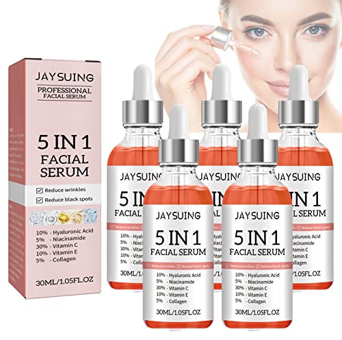 Jaysuing 5-in-1-Gesichtsserum, 5-in-1-Gesichtsserum für kraftvolles Anti-Aging, Vitamin-C-Serum für das Gesicht mit Hyaluronsäure, Niacinamid (5pcs)