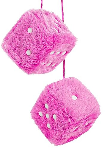 Lot De 2 Dés Duveteux pour Voiture 2.75 Pouces Cubes Voiture Style Rétro Carrés à Suspendre pour Décoration Intérieure De Voiture Rosa