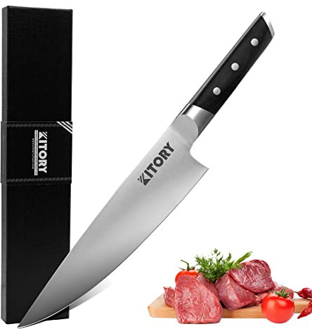 Kitory Chef Knife - 8 Inch Gyuto Chef Knife - Full Tang Pro Chef's Knife - Forged German High Carbon Steel - Ergonomic Pakkawood Handle-Gift Box - Metadrop Series