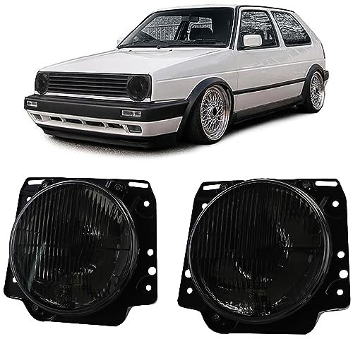 Scheinwerfer H4 Schwarz Smoke geriffelt mit Fadenkreuz für VW Golf 2 83-91