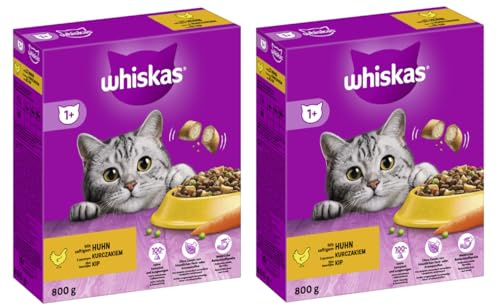 Whiskas Karton Trockenfutter 2x800g - Verschiedene Geschmacksrichtungen Huhn, Lamm, Rind (2x800g, Huhn)