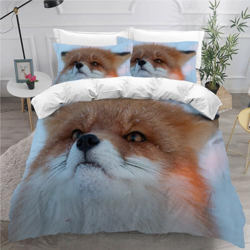 DILANI Bettwäsche 135x200 Kinder Fuchs 3D Bettwäsche-Set 3 Teilig Tier Weiche Microfaser Bettbezug mit Reißverschluss und Kissenbezug 80x80cm für Mädchen Jungen Kinder