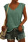 NARRAME Damen T-Shirt Sommer Blusen Kurzarm V Ausschnitt Tshirt Leicht Lässig Luftig Tank Top Einfarbig Dunkelgrün Groß L 42-44