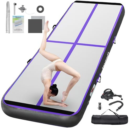 FBSPORT Airtrack Matte, 20cm Hoch Verdicken 5M Tumbling Matte,Gymnastikmatte mit Luftpumpe,Trainingsmatte mit Tragetasche,Turnmatte für Zuhause, Outdoor,Yoga