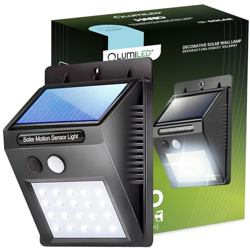 Lumiled Solarlampe für Außen mit Bewegungsmelder Solar Wandleuchte Aussen IP44 wasserdicht Solarlicht Solarleuchte für Garten Sicherheitswandleuchte Wandlampe Außenleuchte kaltweiß