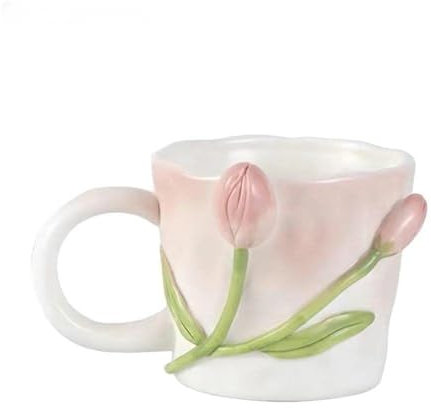 Tazas De Café Hechas A Mano De 14 Onzas, Tazas De Agua Estéreo Con Flores, Taza De Té Perfecta Para Regalos Para Mujeres (Pink Tulip)
