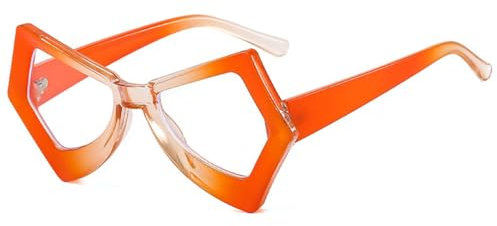 TYUVIVO Vintage Polygon Unregelmäßige Cat Eye Brillengestell für Damen, klare Anti-Blu-Ray-Linse, Brillengestell für Herren mit Farbverlauf, Orange Champagner, Einheitsgröße