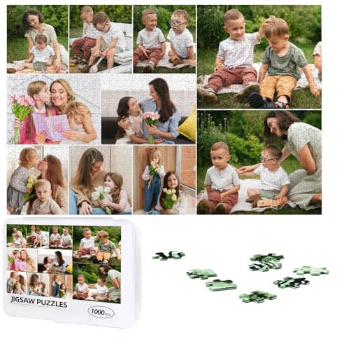 Custom Puzzles with Your 1 to 10 Photos, Text 300, 500, 1000 Pieces Personalised Jigsaw Puzzle Wooden Customised Picture Puzzle Birthday, Wedding, Festivals for Women Men, 1000pcs, 10 Images