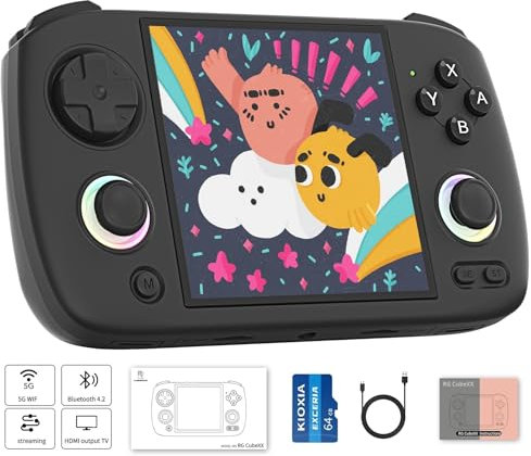 RG CubeXX Retro Handheld Game Console , 3.95 pulgadas IPS Screen 16 millones de colores RGB joystick Lighting 64G SD Card Linux System (RG CubeXX-Black)