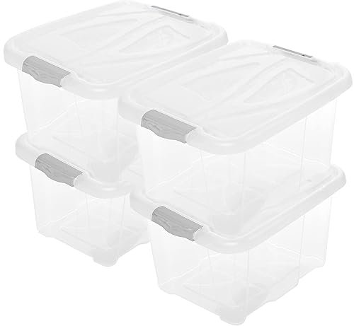 2friends 4er Set 30L Aufbewahrungsboxen mit Deckel – Stapelbare Kunststoffboxen, Lebensmittelecht, Mit Verschlussclips, Transparente Plastikbox für Kleidung, Spielzeug & Mehr