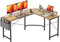 Cubiker Gaming Tisch Eckschreibtisch 150x120cm, Schreibtisch mit Monitorständer und Seitlicher Aufbewahrungstasche, Gaming Schreibtisch L Form, Computertisch, Vintagebraun