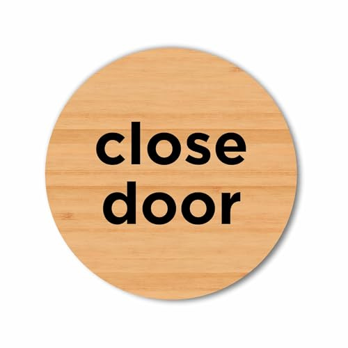 Please Close Door Sign – 100 x 100mm – Sustainable Bamboo with Vivid Print, Peel-and-Stick Installation, Eco-Friendly Door Signage for Homes, Offices & Public Spaces
