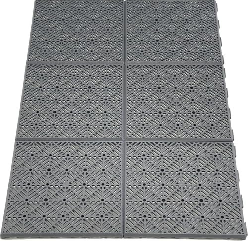 10x Interlocking Plastic Garden Tiles, Non-Slip Decking & Walkway Tiles, Weatherproof & Durable for Patio, Lawn, Terrace, Vegetable Plot, 30x30cm - Grey