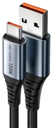 Cable carga 1M de longitiud, 120W, Carga Rápida, Trenzado de Nylon, Conector Metálico (USB A-C)