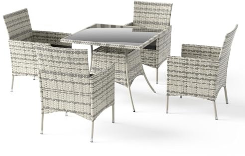 Trumbeak Sitzgruppe für 4 Personen,Gartenmöbel Polyrattan 5-teilig,4 Stühle,Tisch mit Glasplatte,Wetterfest Polyrattan Möbel für Garten,Schwarz