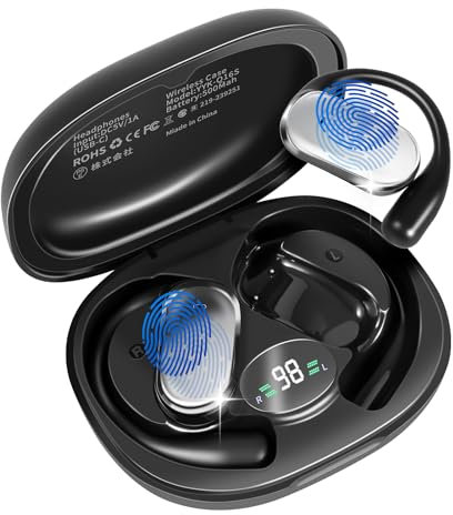 Jewan Auriculares Inalambricos Deportivos 5.4, 50H Auriculares Oreja Abierta HiFi Estéreo, Cascos Inalambricos Bluetooth Deportivos con HD Micrófono, Pantalla LED, IP7 Impermeable