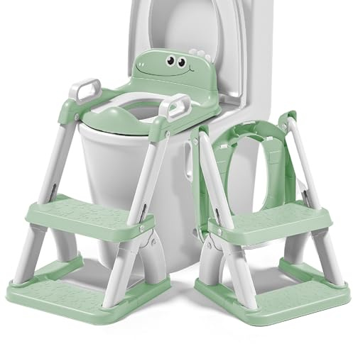 Riduttore WC Bambini con Scaletta – Sedile WC Pieghevole per Apprendimento Autonomo – Adattatore Toilette con Gradino Antiscivolo e Maniglie – Vasino Bambini