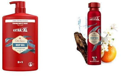 Old Spice Mens Shower Gel and Deodorant Body Spray Deep Sea Bundle, Value Pack, Body Wash for Men 1000ml and Aluminium Free Bodyspray 250ml
