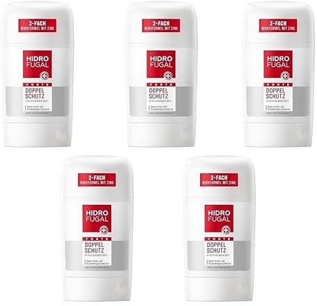5x Hidrofugal FORTE DOPPEL SCHUTZ,Deo Stick starker Antitranspirant Schutz gegen stress und hitzebedingtes Schwitzen,Deo Stick ohne Ethylalkohol mit vitalisierendem Duft 50 ml (5er Pack)