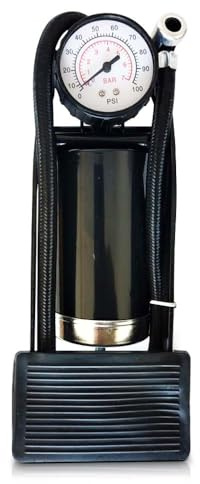 Cylinder Foot Pump for Cars, Motorbike and Bicycle Tyers - Air Inflator Pump with Analogue Air Pressure Gauge with Dual Scale Display & Smart Valve Head - Max. Pressure 100 PSI / 7 BAR