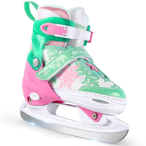 Snowflake Adjustable Ice Skates for Girls, Children's Ice Skates for Toddlers, Teenagers, Beginners, Ice Hockey Skates for Outdoor and Ice Rink, Warm, Comfortable Lining and Reinforced