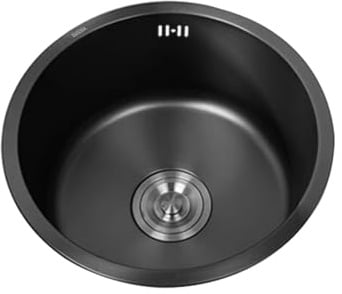 Küchenbecken,Waschbecken Küche Mini,Spülbecken Schwarz Rund,Küchenspüle Edelstahl Klein,Spüle 1 Becken mit Abflussrohr und überlauf Einbauart: Einbau Von Oben und Unterbau (Ø 38cm)
